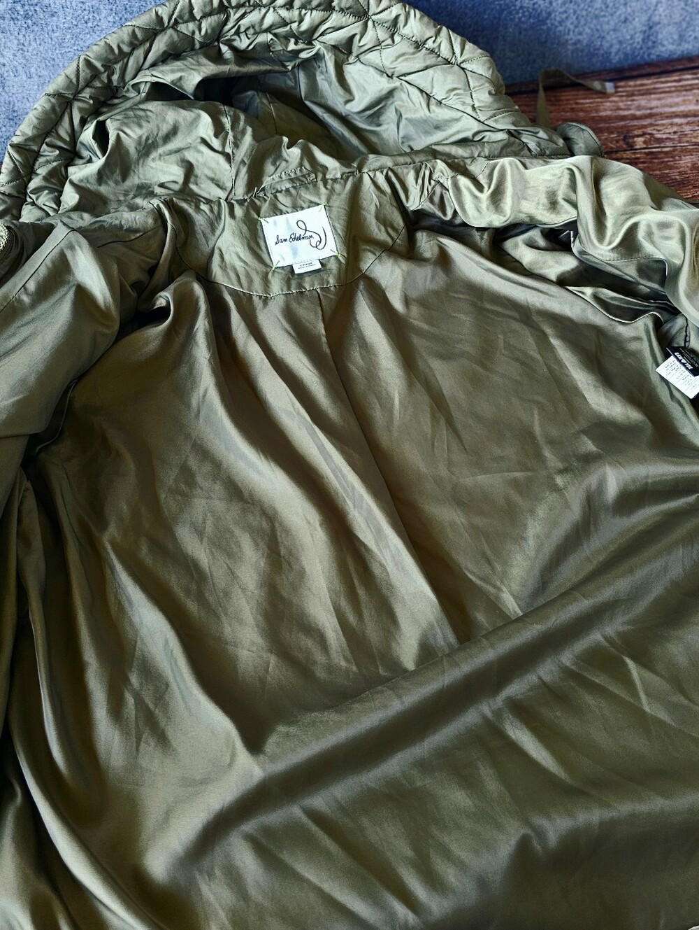 Sam Edelman Women's Olive Green Diamond Quilted Hooded Jacket - Size Large (EUC) - Picture 5 of 8